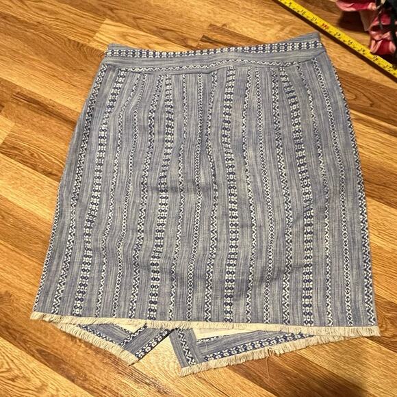 LOFT Womens Chambray Wrap Skirt Size 4 Mini High Waist Fringe Hem Casual Cotton - Picture 7 of 13